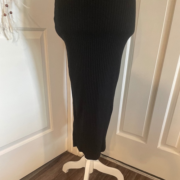 Wild Fable Black Ribbed Bodycon Midi Dress with Square Neck & Side Slit, Size XS - Picture 3 of 10